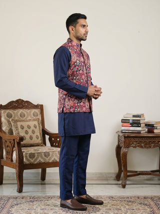 Men Paisley Print Cotton Blend Nehru Jacket with Kurta Set