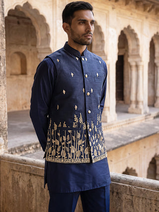 Embroidered Nehru Jacket With Kurta Pyjama Set