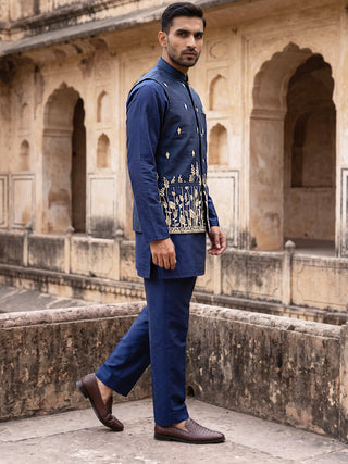Embroidered Nehru Jacket With Kurta Pyjama Set