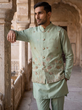 Embroidered Nehru Jacket With Kurta Pyjama Set