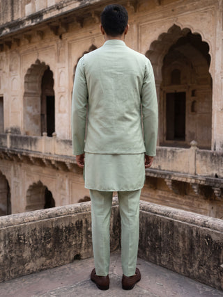 Embroidered Nehru Jacket With Kurta Pyjama Set