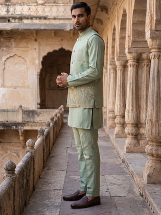 Embroidered Nehru Jacket With Kurta Pyjama Set