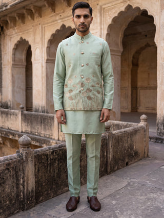 Embroidered Nehru Jacket With Kurta Pyjama Set