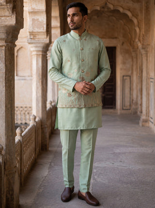 Embroidered Nehru Jacket With Kurta Pyjama Set