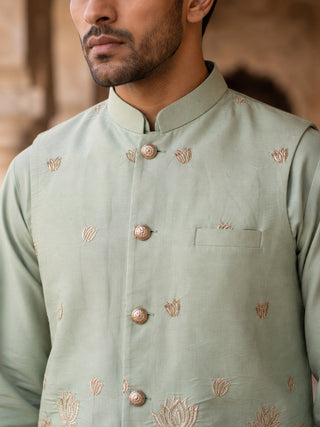 Embroidered Nehru Jacket With Kurta Pyjama Set