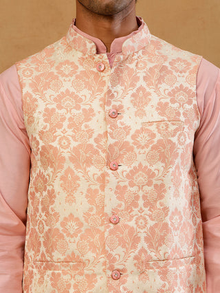 Men's Floral Woven Silk Blend Nehru Jacket with Kurta Pyjama