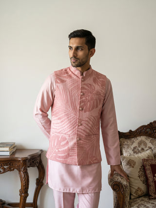 Men Printed Cotton Blend Nehru Jacket with Kurta Set