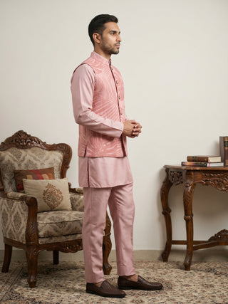 Men Printed Cotton Blend Nehru Jacket with Kurta Set
