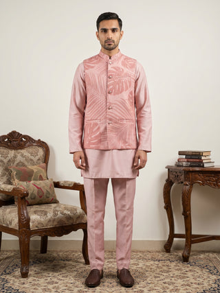 Men Printed Cotton Blend Nehru Jacket with Kurta Set