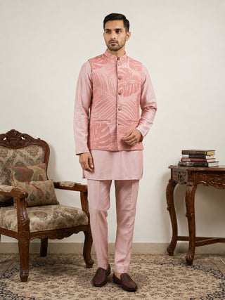 Men Printed Cotton Blend Nehru Jacket with Kurta Set