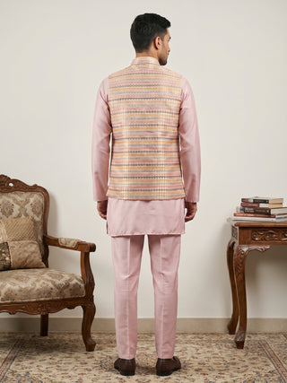 Men Cotton Blend Woven Nehru Jacket with Kurta Set