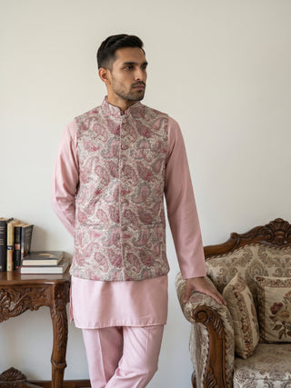 Men Embroidered Ethnic Nehru Jacket with Kurta & Pyjama Set