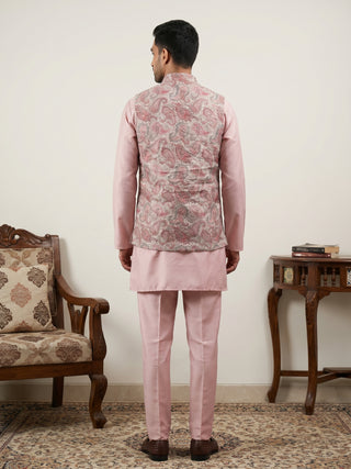 Men Embroidered Ethnic Nehru Jacket with Kurta & Pyjama Set