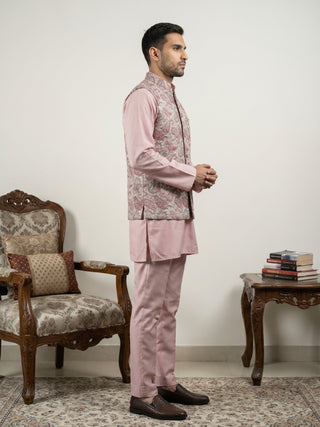 Men Embroidered Ethnic Nehru Jacket with Kurta & Pyjama Set