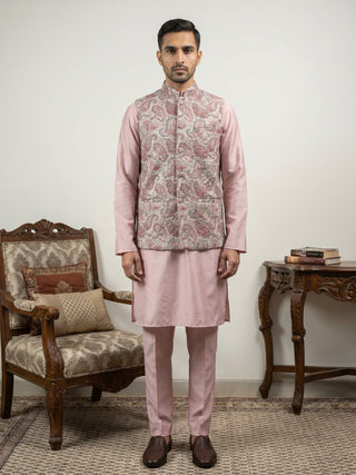 Men Embroidered Ethnic Nehru Jacket with Kurta & Pyjama Set