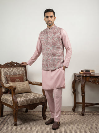 Men Embroidered Ethnic Nehru Jacket with Kurta & Pyjama Set