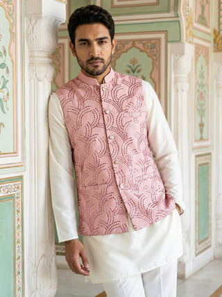 Men's Designer Sequins Nehru Jacket with Kurta Pyjama