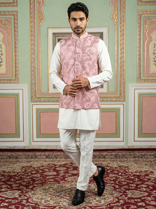 Men's Designer Sequins Nehru Jacket with Kurta Pyjama