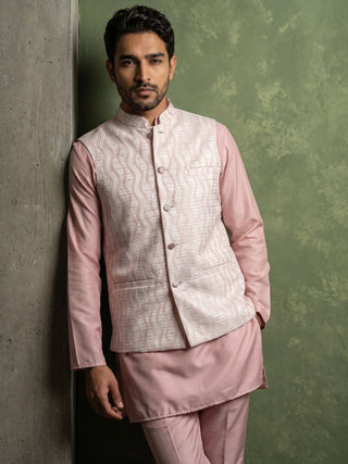 Men Woven Nehru Jacket With Kurta Set
