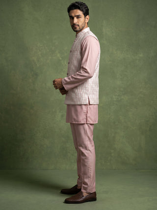 Men Woven Nehru Jacket With Kurta Set