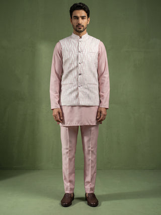 Men Woven Nehru Jacket With Kurta Set
