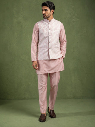 Men Woven Nehru Jacket With Kurta Set
