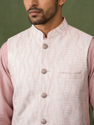 Men Woven Nehru Jacket With Kurta Set