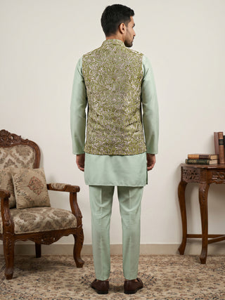 Men's Floral Jacquard Silk Blend Nehru Jacket with Kurta Set