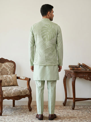 Men Printed Cotton Blend Nehru Jacket with Kurta Set