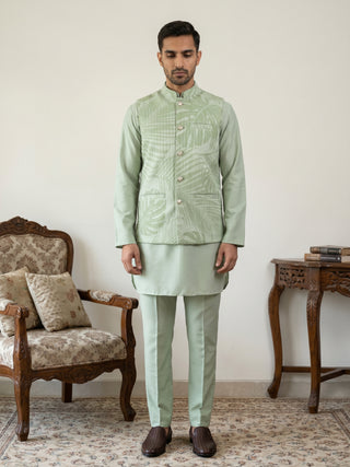 Men Printed Cotton Blend Nehru Jacket with Kurta Set