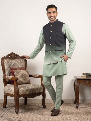 Men Ombre Cotton Blend Nehru Jacket with Kurta Set
