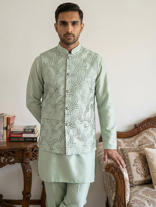 Men's Designer Sequins Nehru Jacket with Kurta Pyjama