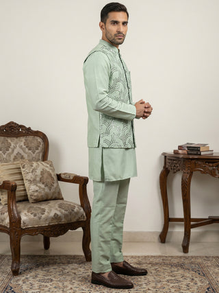 Men's Designer Sequins Nehru Jacket with Kurta Pyjama
