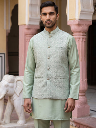 Jacquard Woven Nehru Jacket With Kurta Set