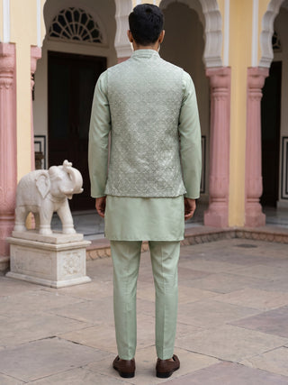 Jacquard Woven Nehru Jacket With Kurta Set