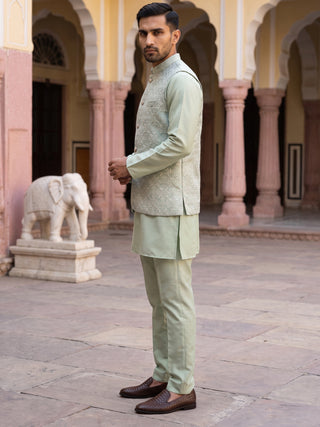 Jacquard Woven Nehru Jacket With Kurta Set