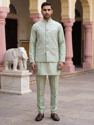 Jacquard Woven Nehru Jacket With Kurta Set