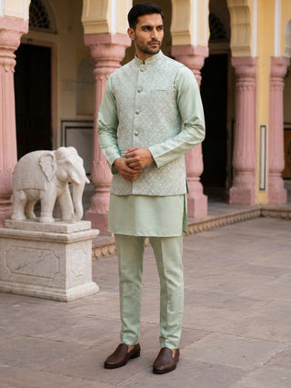 Jacquard Woven Nehru Jacket With Kurta Set
