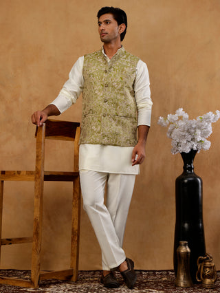 Men's Floral Jacquard Silk Blend Nehru Jacket with Kurta Set