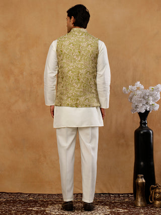 Men's Floral Jacquard Silk Blend Nehru Jacket with Kurta Set