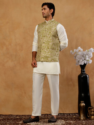 Men's Floral Jacquard Silk Blend Nehru Jacket with Kurta Set