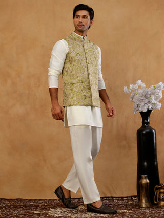 Men's Floral Jacquard Silk Blend Nehru Jacket with Kurta Set