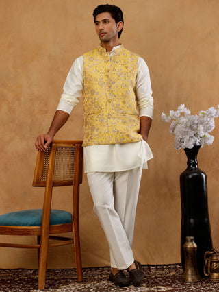 Men's Floral Jacquard Silk Blend Nehru Jacket with Kurta Set