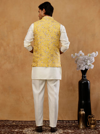 Men's Floral Jacquard Silk Blend Nehru Jacket with Kurta Set