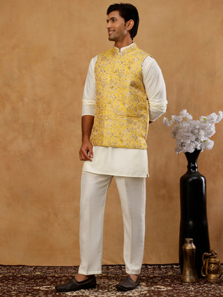 Men's Floral Jacquard Silk Blend Nehru Jacket with Kurta Set