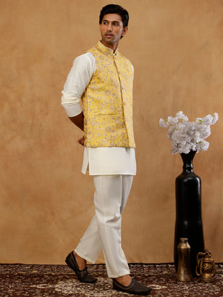 Men's Floral Jacquard Silk Blend Nehru Jacket with Kurta Set