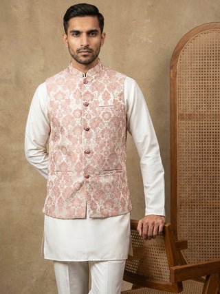Men's Floral Woven Silk Blend Nehru Jacket with Kurta Pyjama