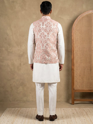Men's Floral Woven Silk Blend Nehru Jacket with Kurta Pyjama