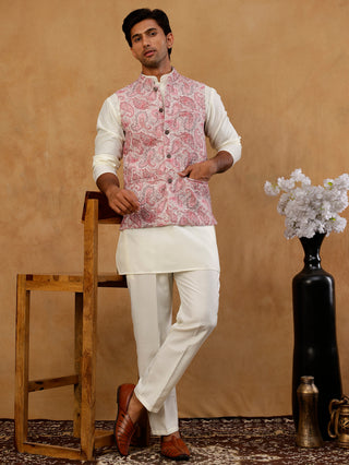 Men Embroidered Ethnic Nehru Jacket with Kurta & Pyjama Set