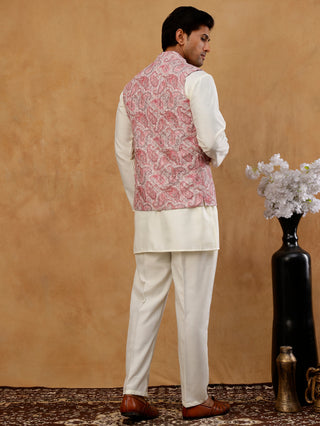 Men Embroidered Ethnic Nehru Jacket with Kurta & Pyjama Set